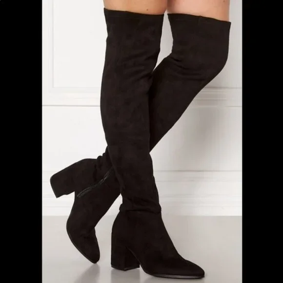 Steve Madden Jacey over-the-Knee Black Microsuede Boots Women's Size 7.5 - Picture 2 of 11